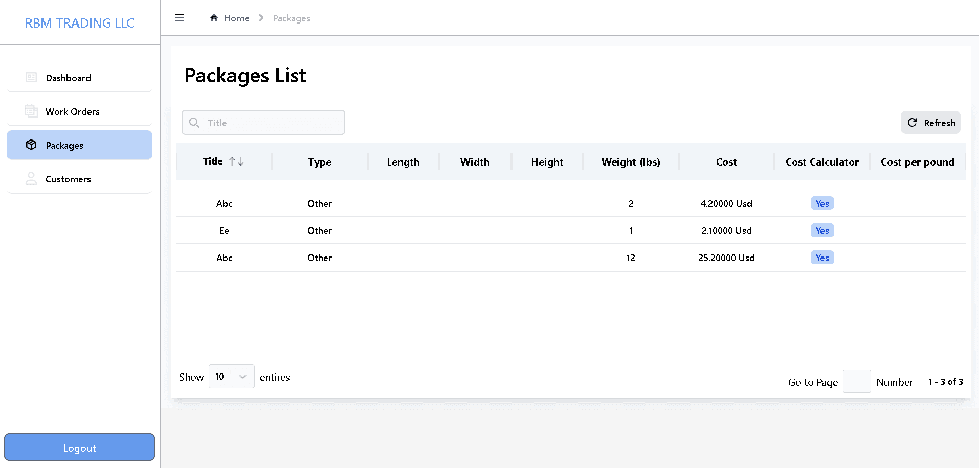 RBM Trading web operations interface, screen 4