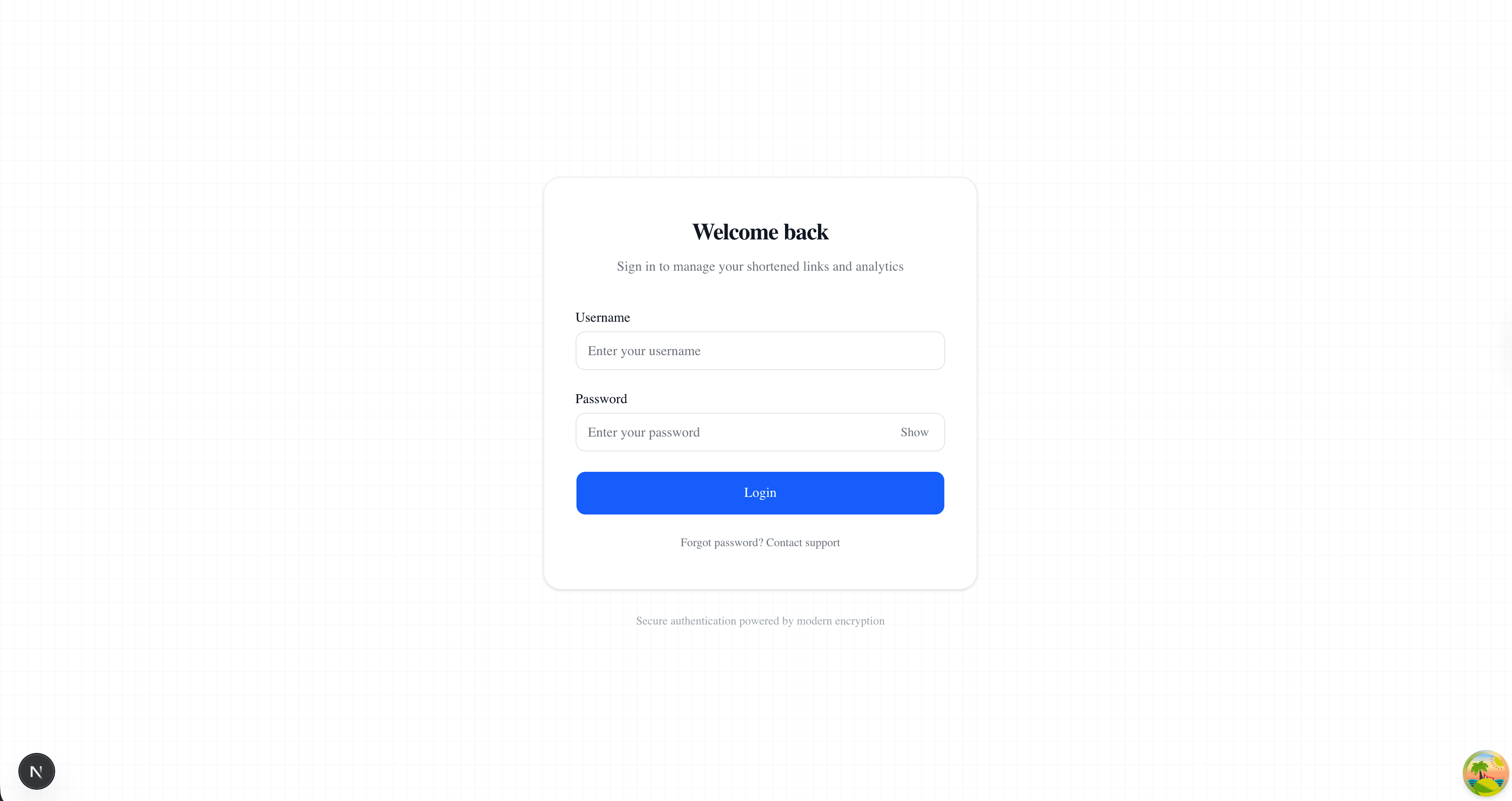 Shortly URL management web application, screen 2