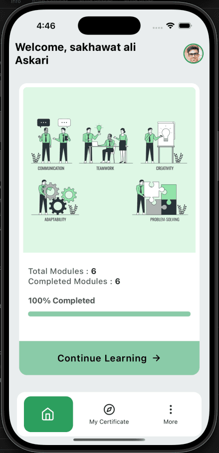 Training Platform mobile application, screen two