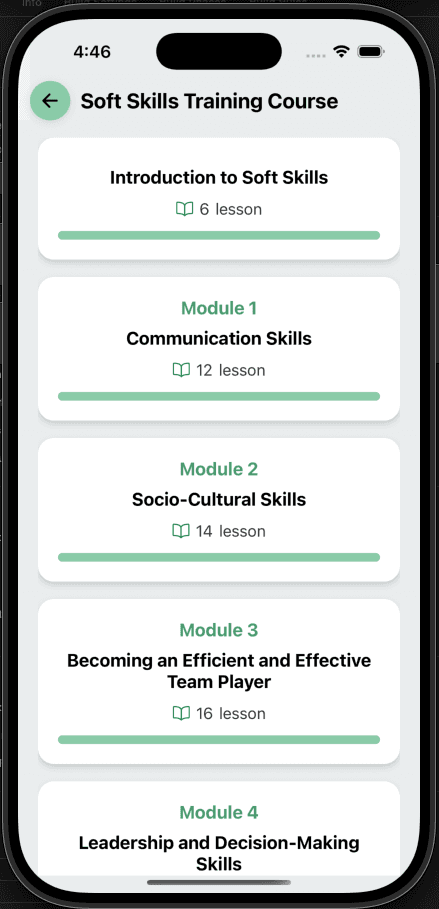 Training Platform mobile application, screen three