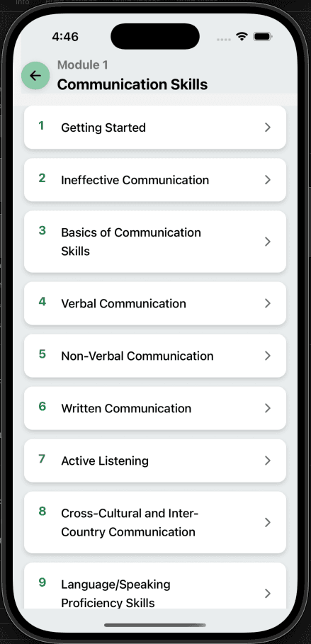Training Platform mobile application, screen four