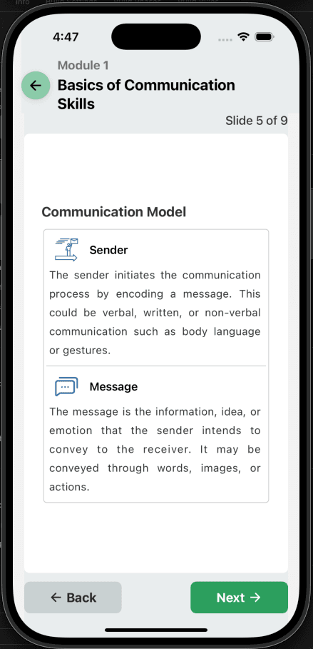 Training Platform mobile application, screen five