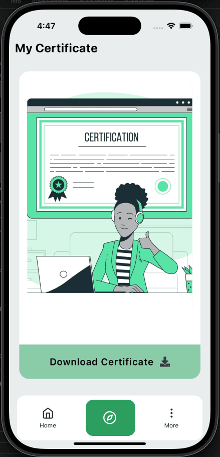 Training Platform mobile application, screen six