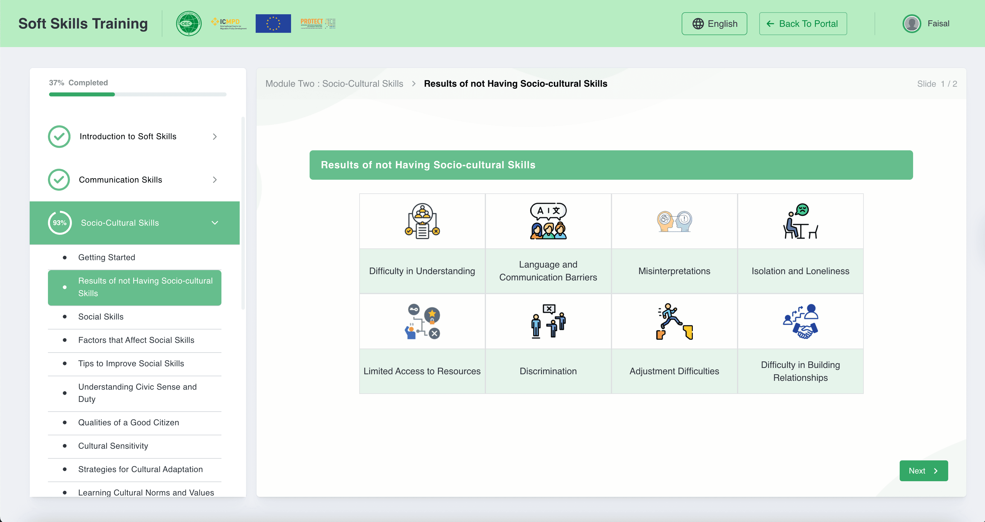 Training Platform web application interface, screen two