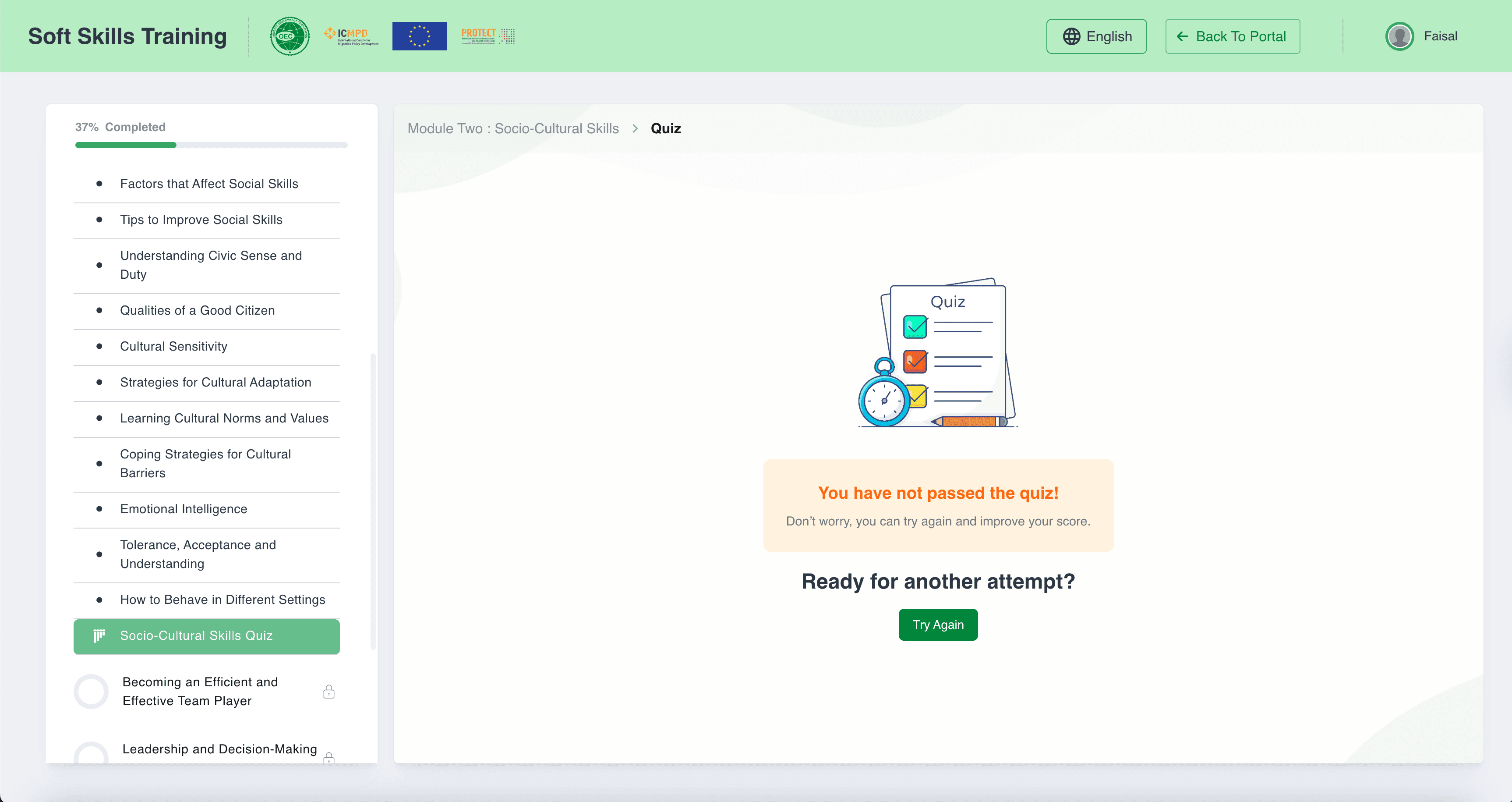 Training Platform web application interface, screen three